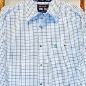 Wrangler George Strait Cowboy Men's White and Blue Checkered Shirt XXL